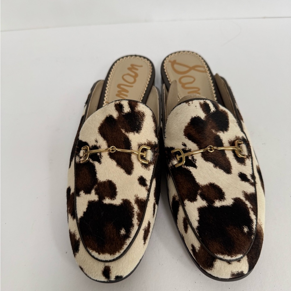 Sam Edelman Cow Print Calf Hair Loafers with Gold Detail NWOB